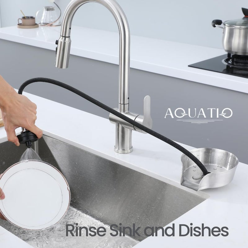 AquatiQ 2 in1 Glass Rinser for Kitchen Sink - Stainless Steel Cup Cleaner - Counter Top Bottle Washer - Kitchen Sink Accessories - Attachements - Sink Sprayer (Nickel) - Image 5